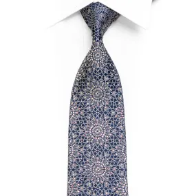 Silver Marrakesh On Navy Blue Crystal Rhinestone Silk Necktie