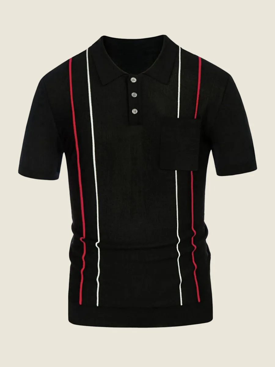 Striped Three-button Placket Knit Polo