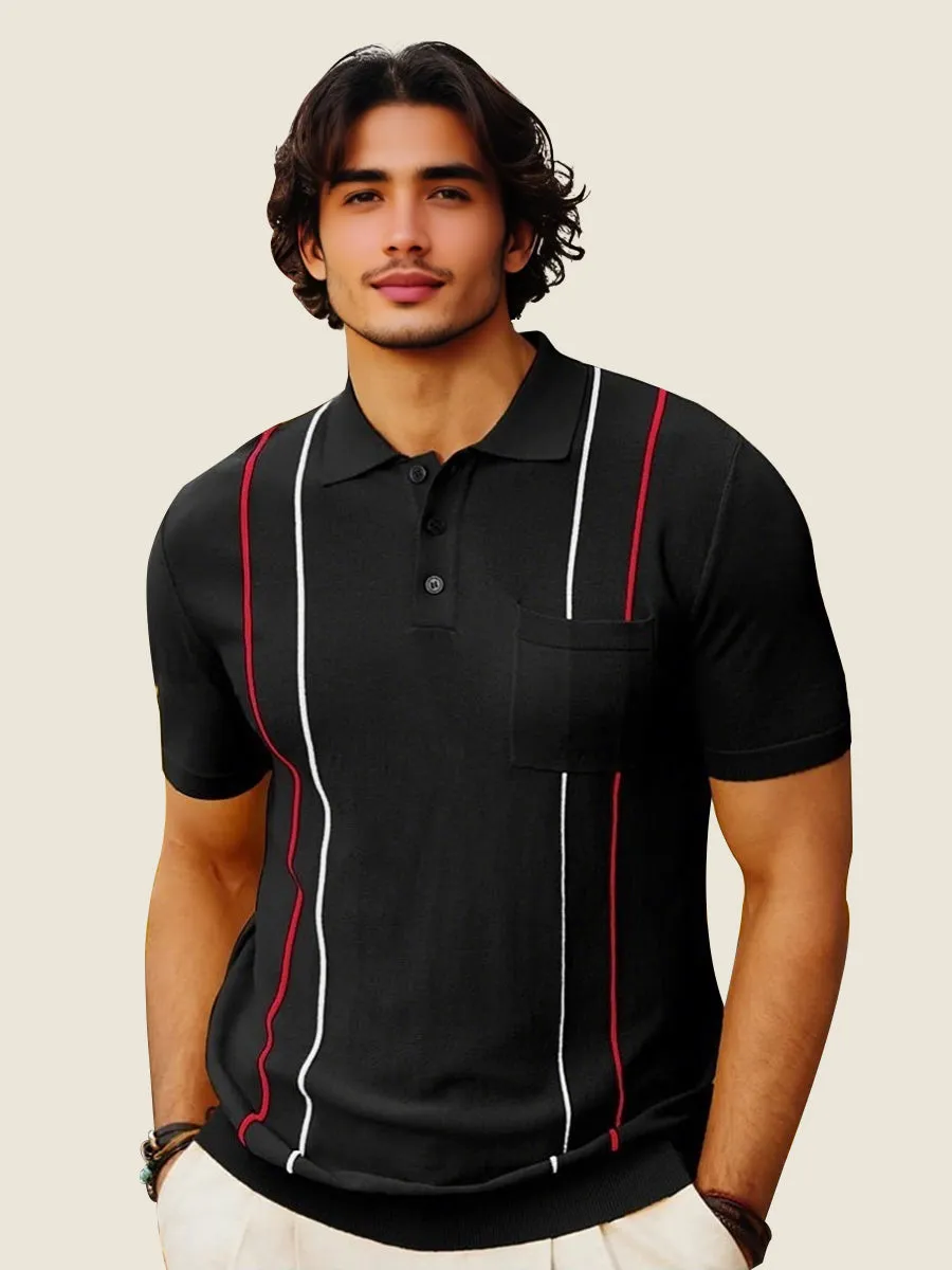 Striped Three-button Placket Knit Polo