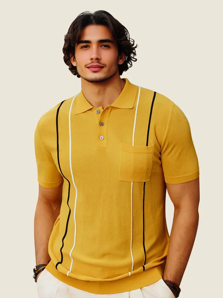 Striped Three-button Placket Knit Polo