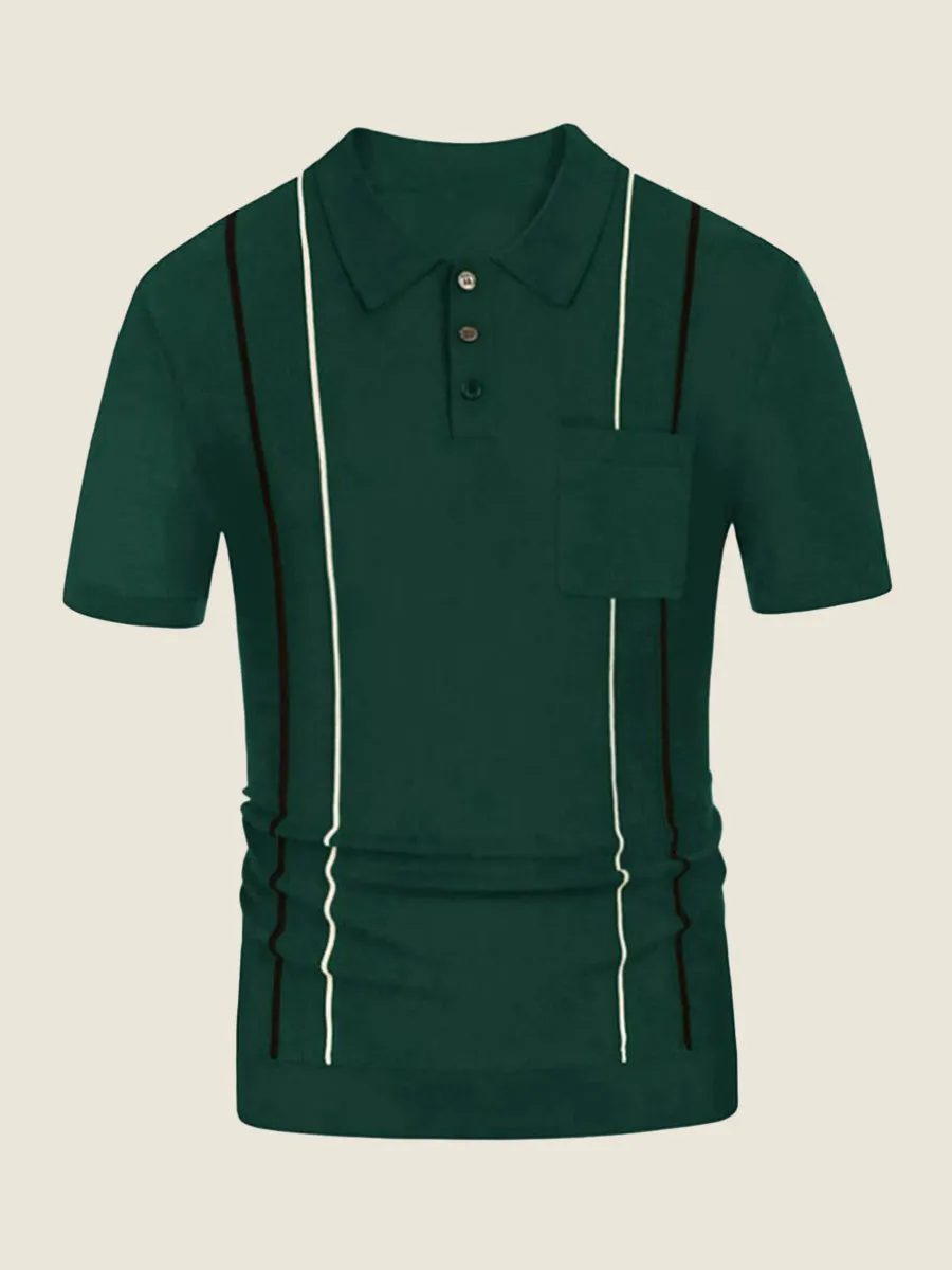 Striped Three-button Placket Knit Polo