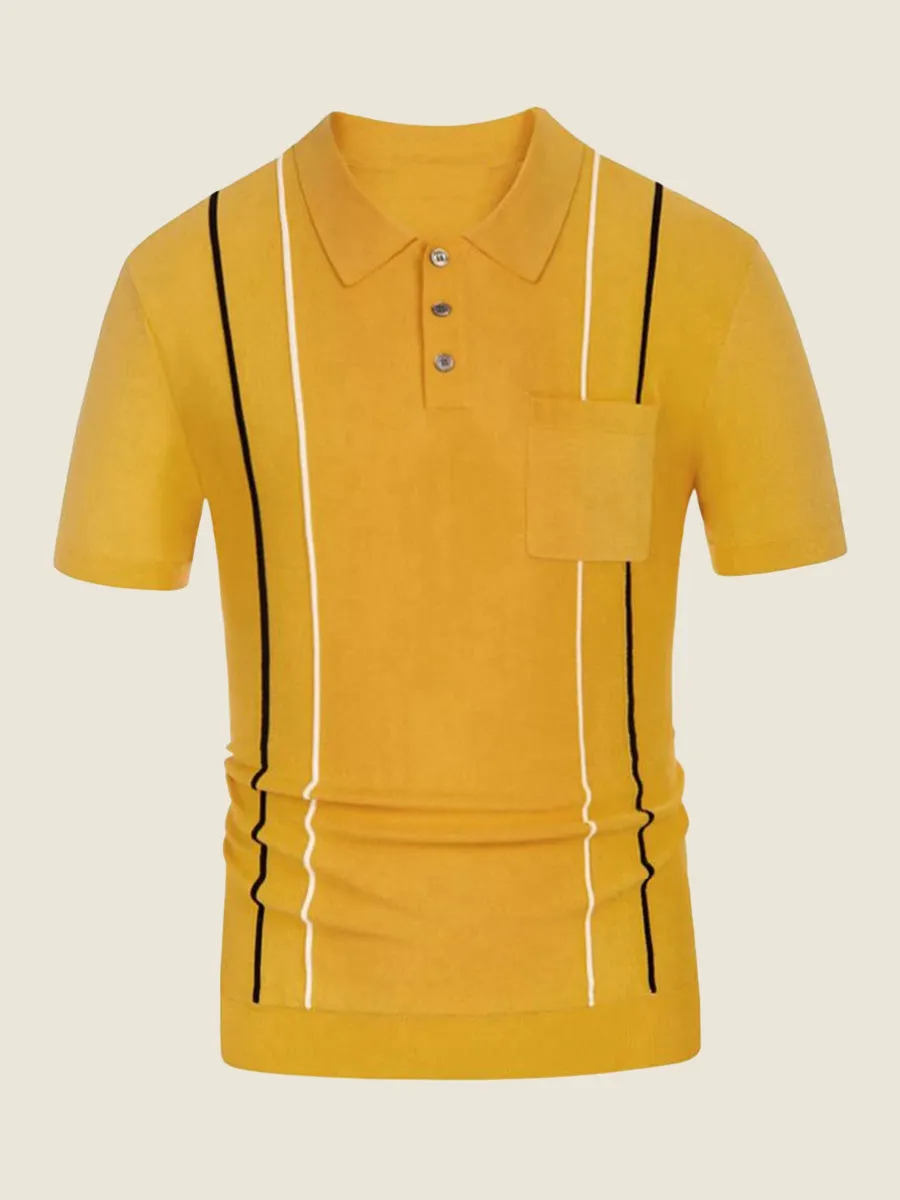 Striped Three-button Placket Knit Polo