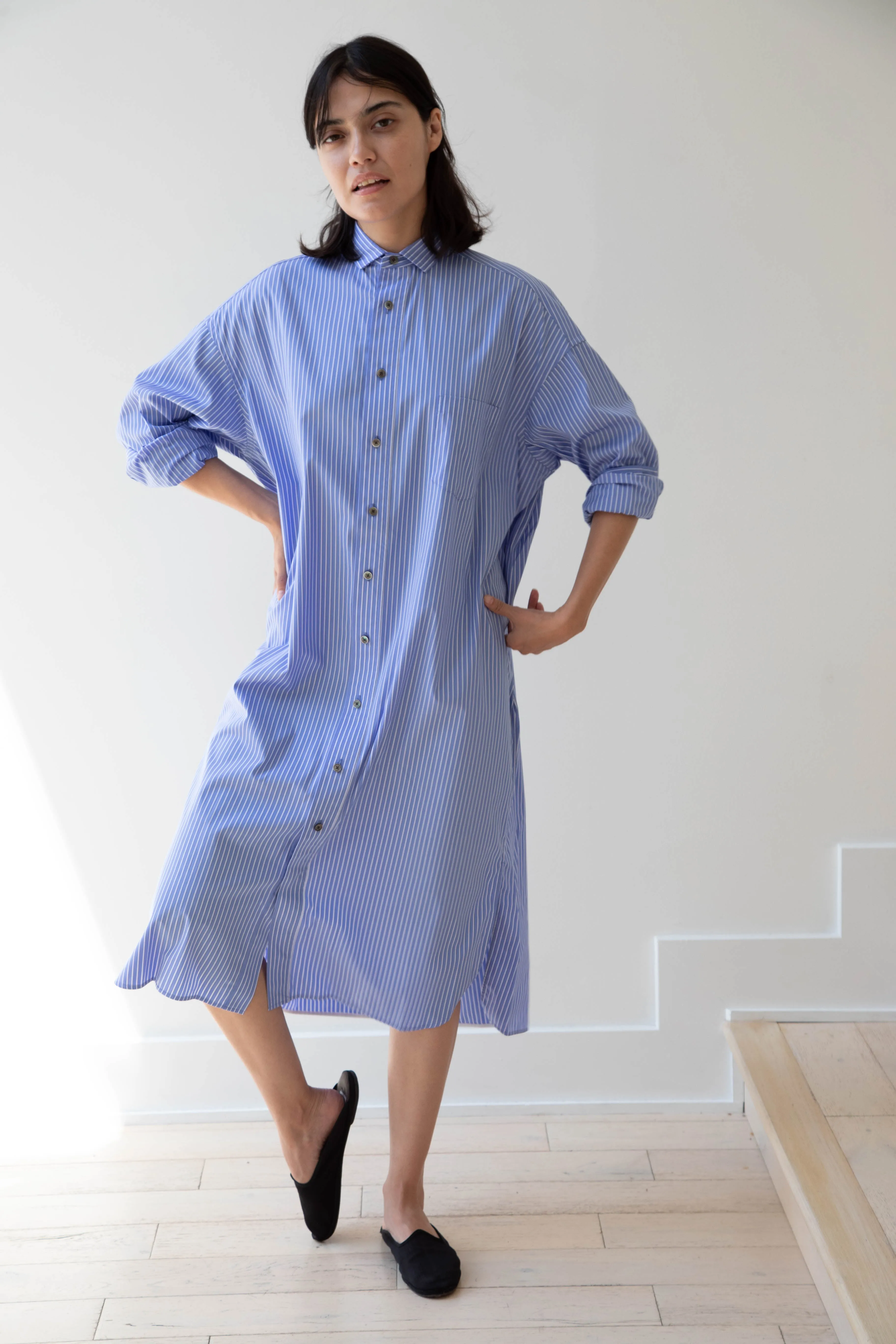 Ticca | Square Big Shirtdress in Blue Stripes