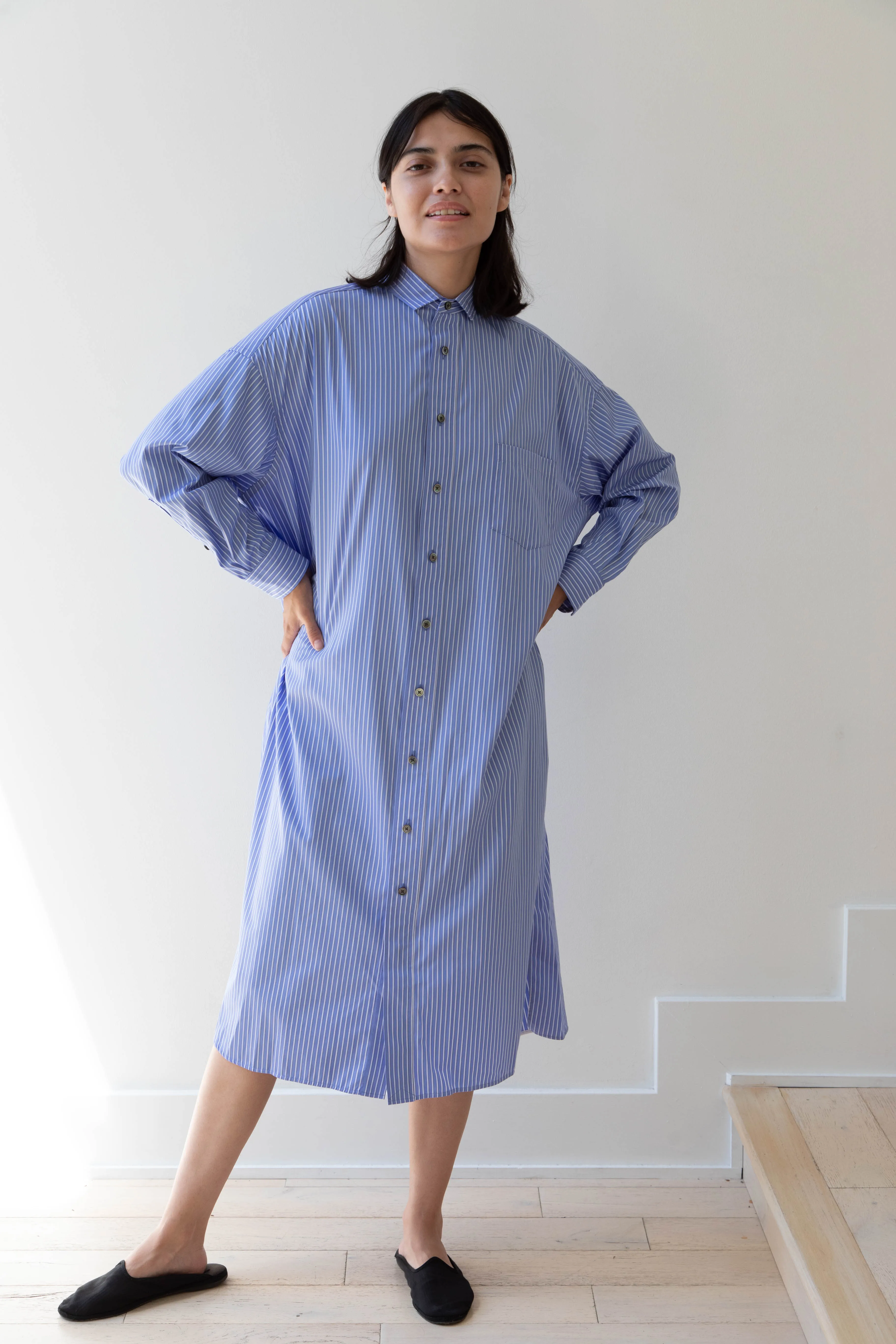 Ticca | Square Big Shirtdress in Blue Stripes
