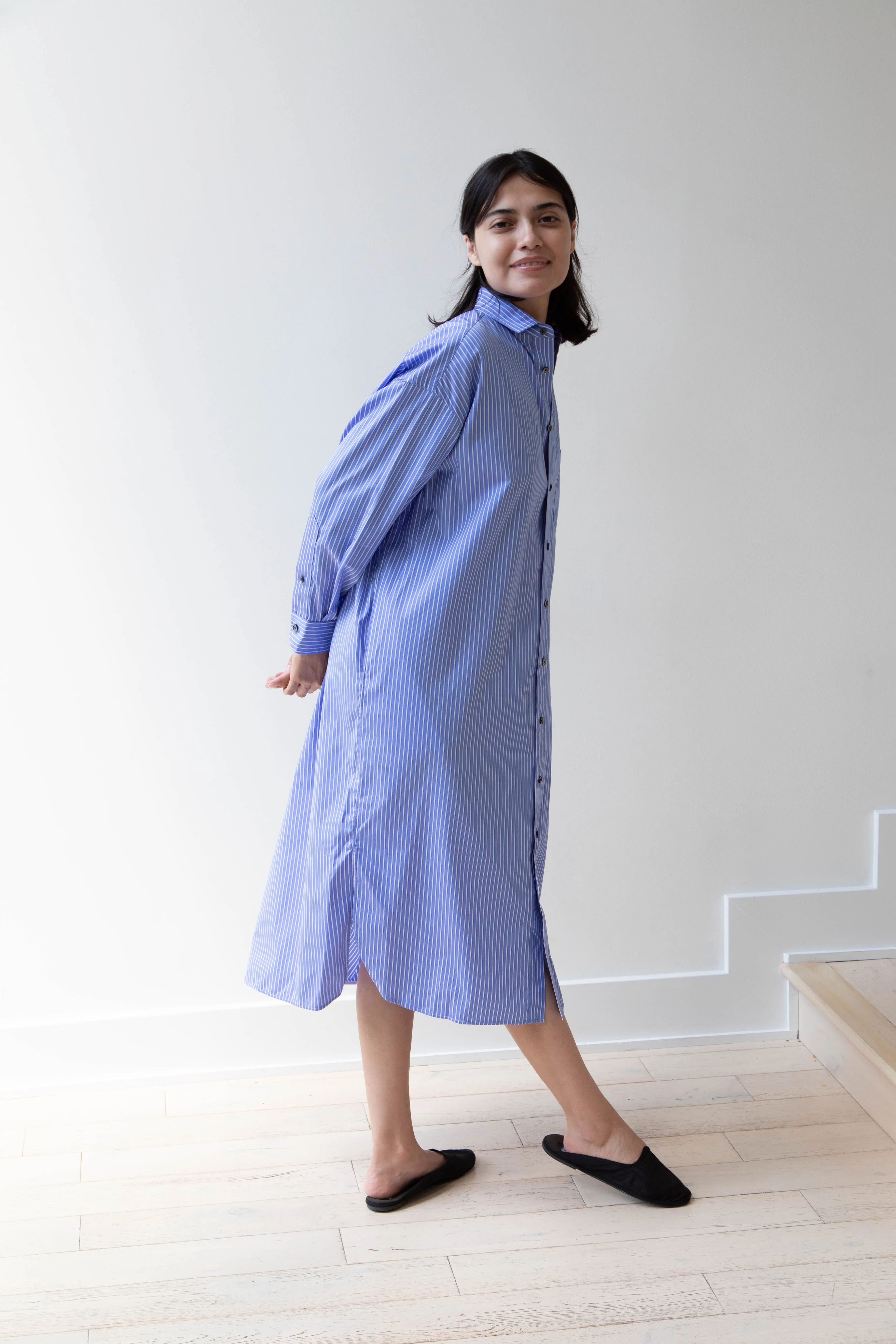 Ticca | Square Big Shirtdress in Blue Stripes