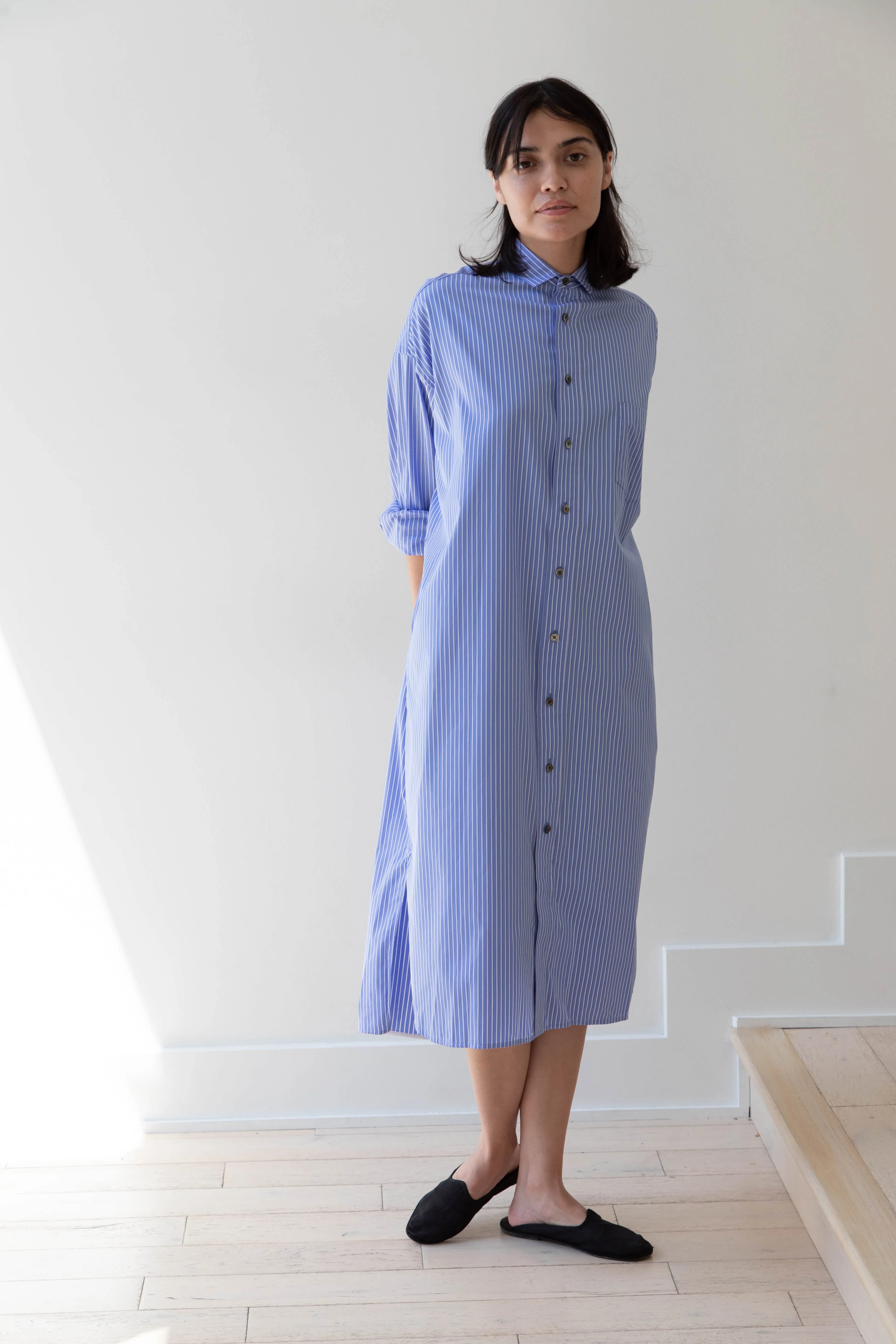 Ticca | Square Big Shirtdress in Blue Stripes