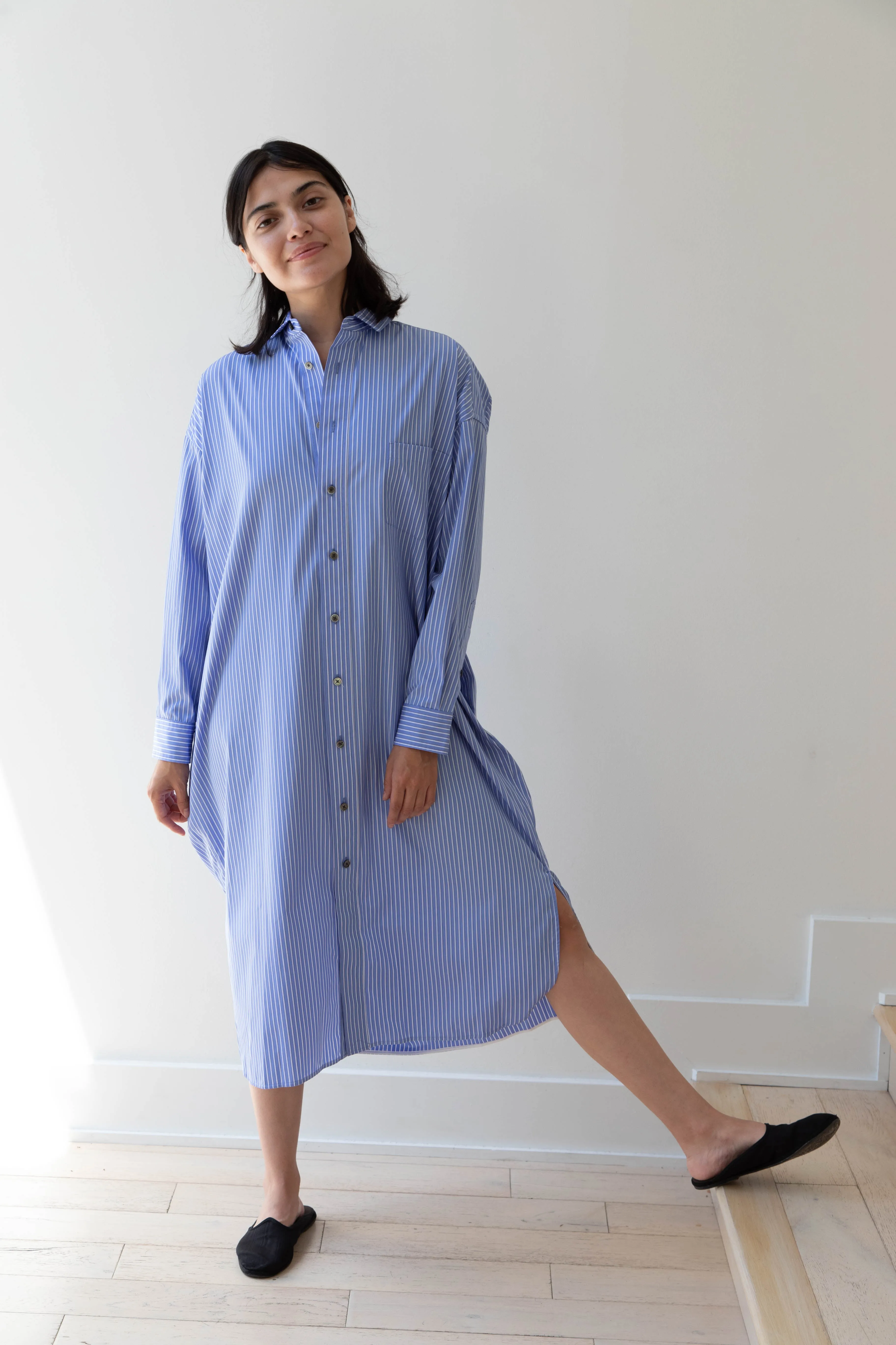 Ticca | Square Big Shirtdress in Blue Stripes