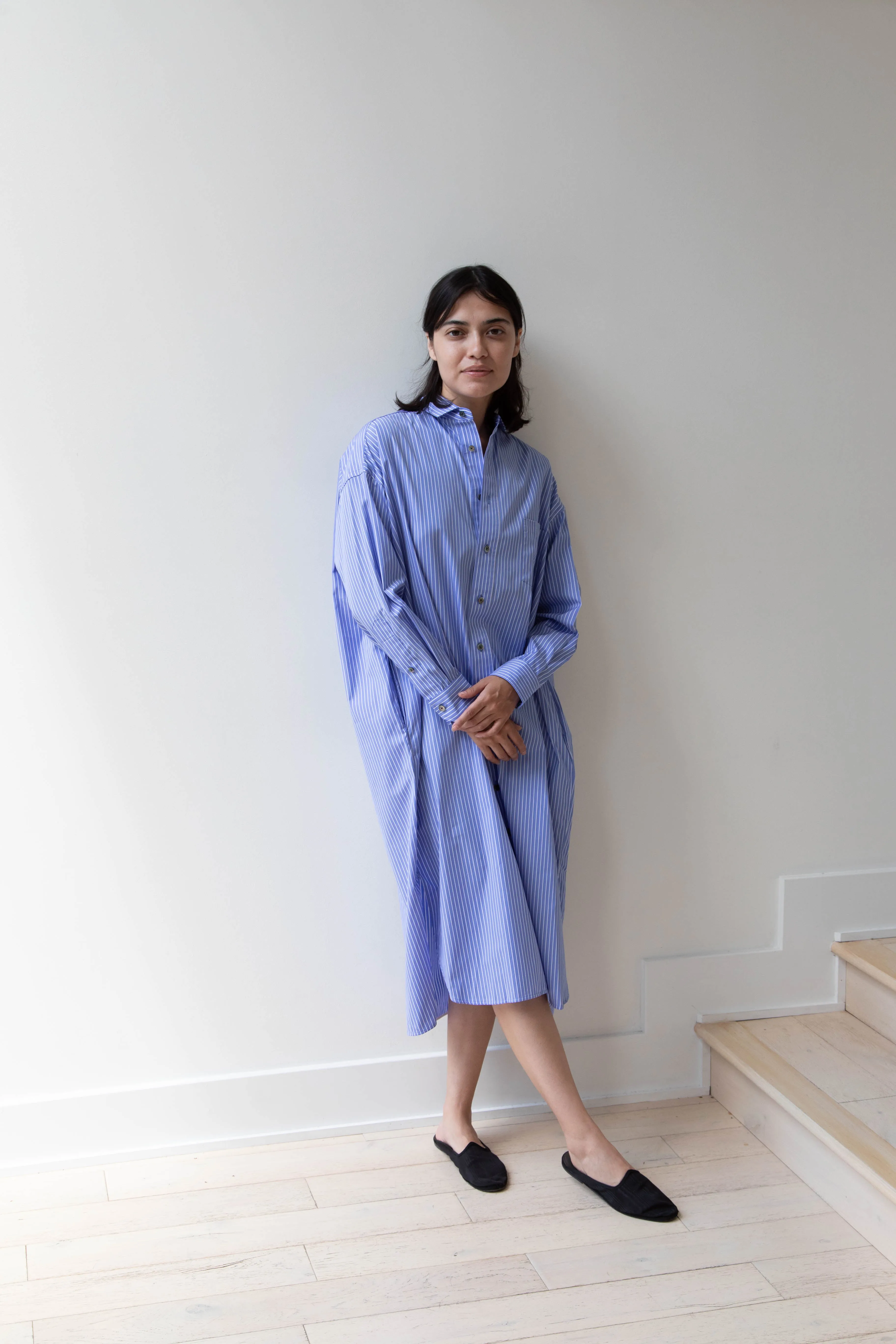 Ticca | Square Big Shirtdress in Blue Stripes