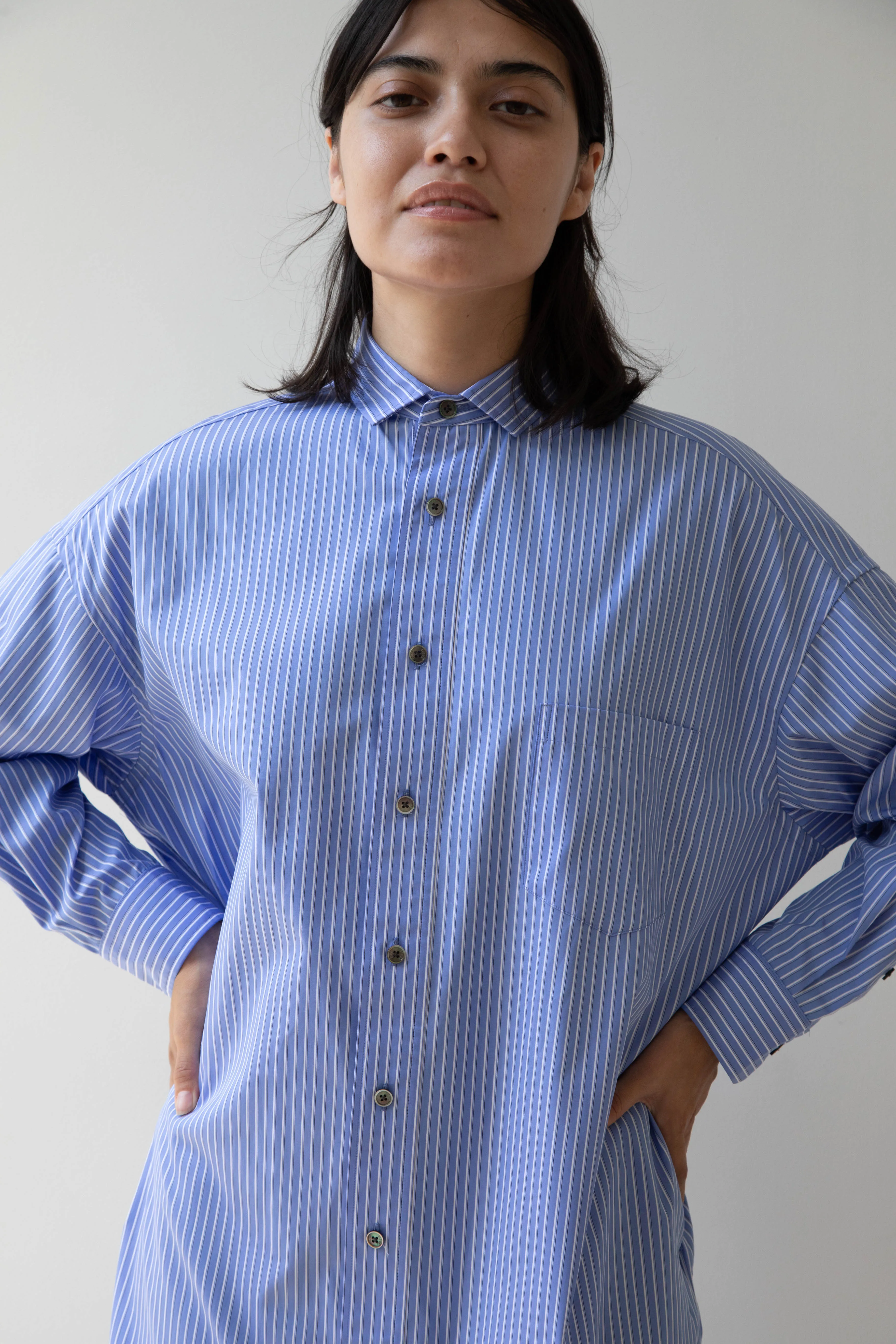 Ticca | Square Big Shirtdress in Blue Stripes
