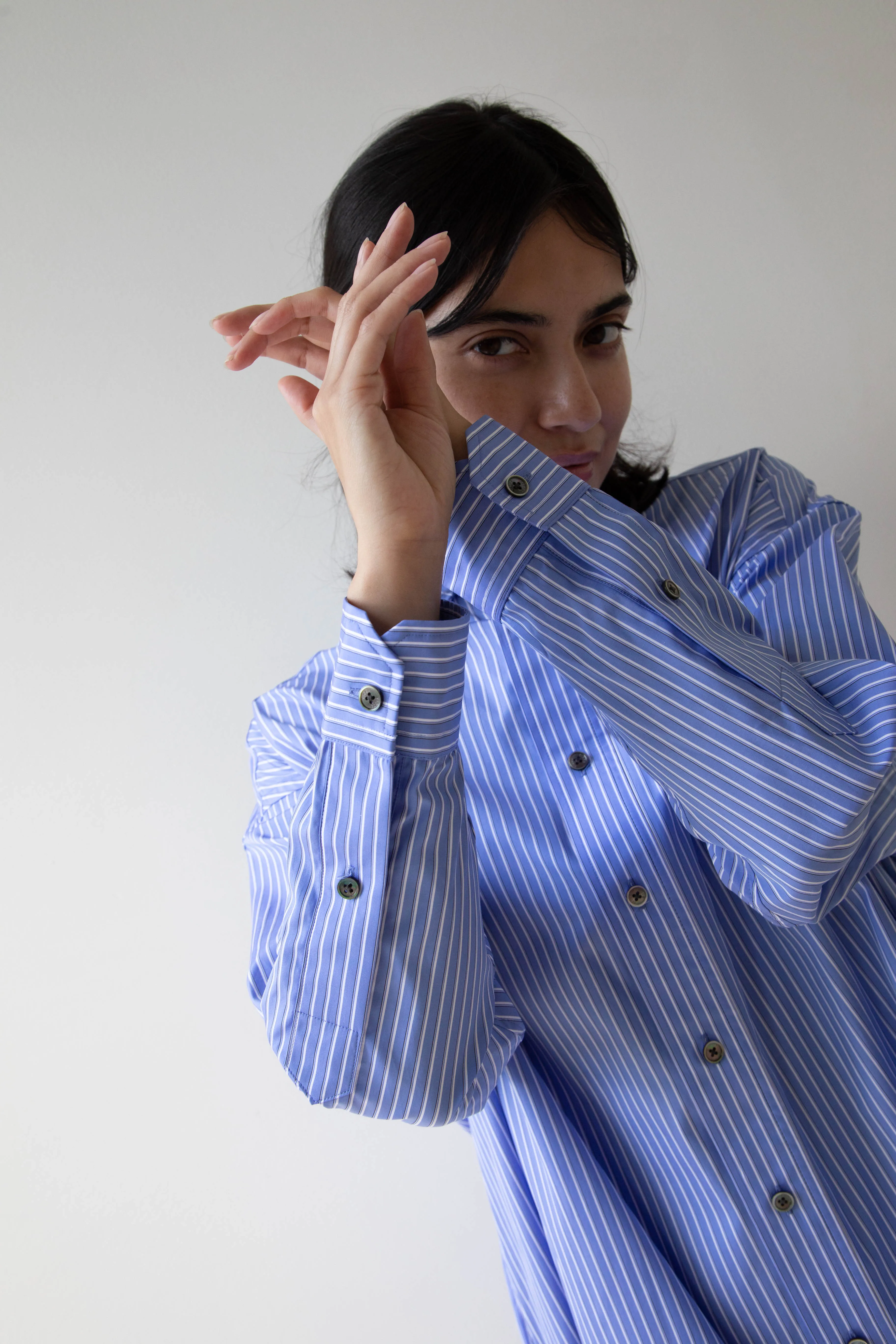 Ticca | Square Big Shirtdress in Blue Stripes