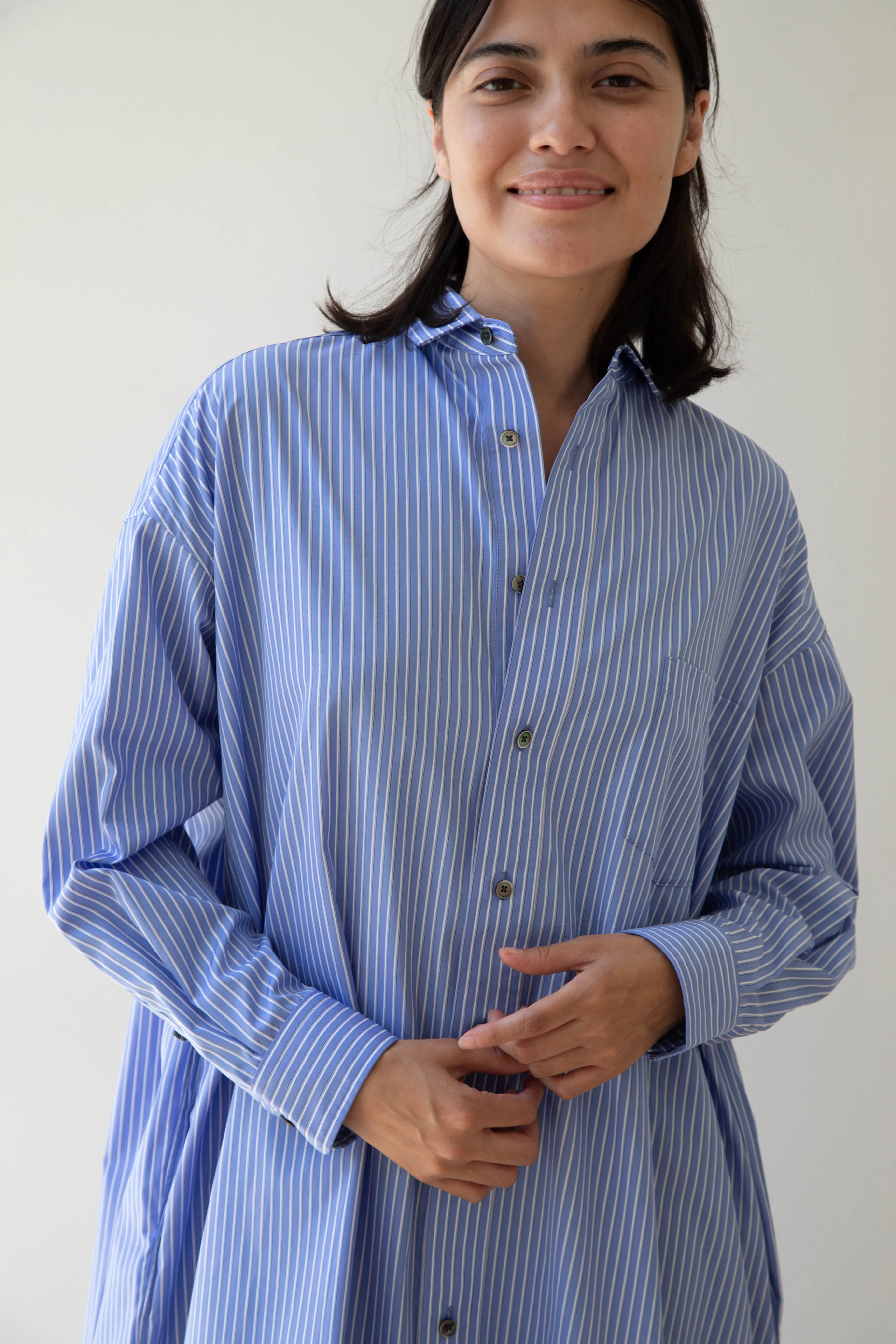 Ticca | Square Big Shirtdress in Blue Stripes