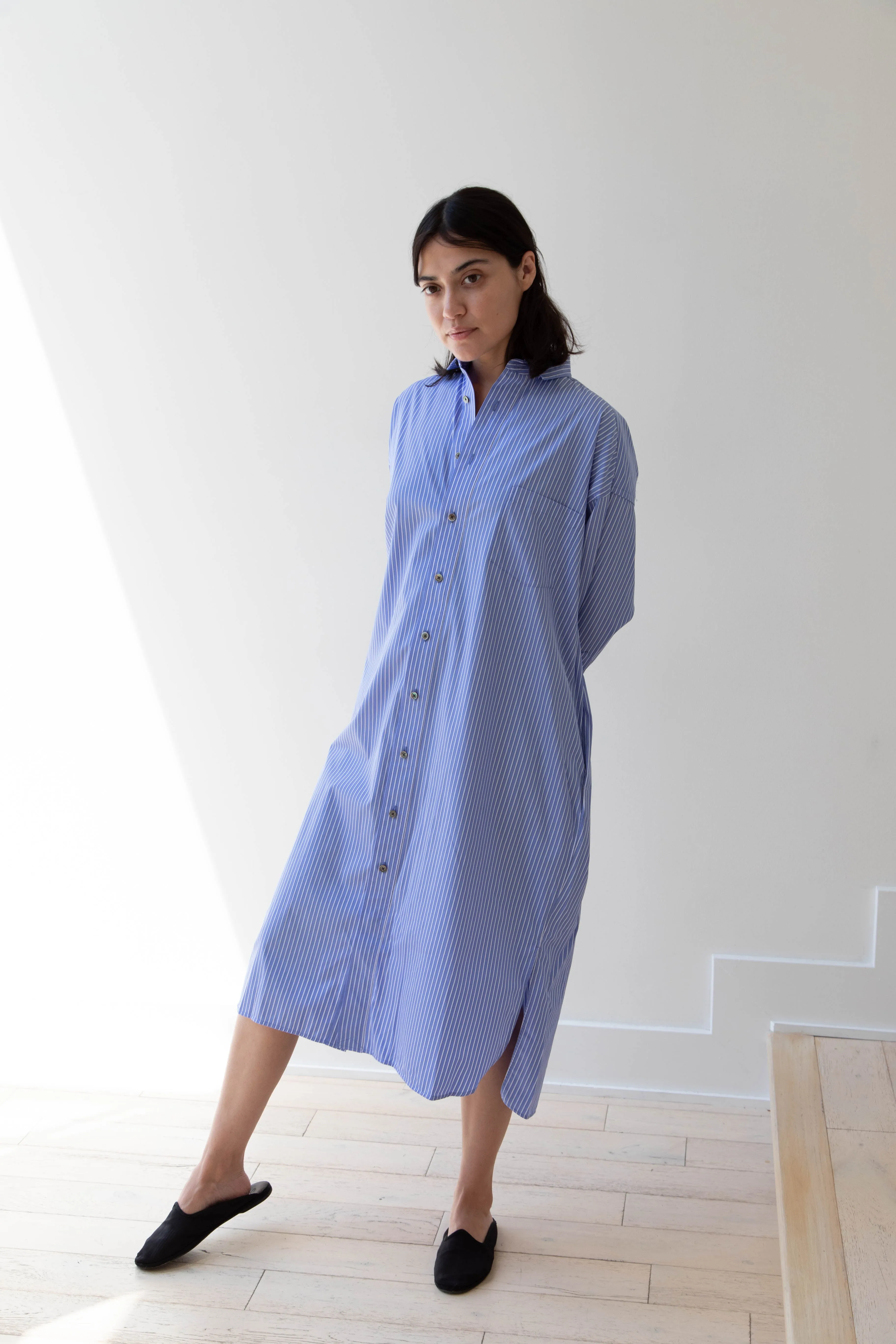 Ticca | Square Big Shirtdress in Blue Stripes