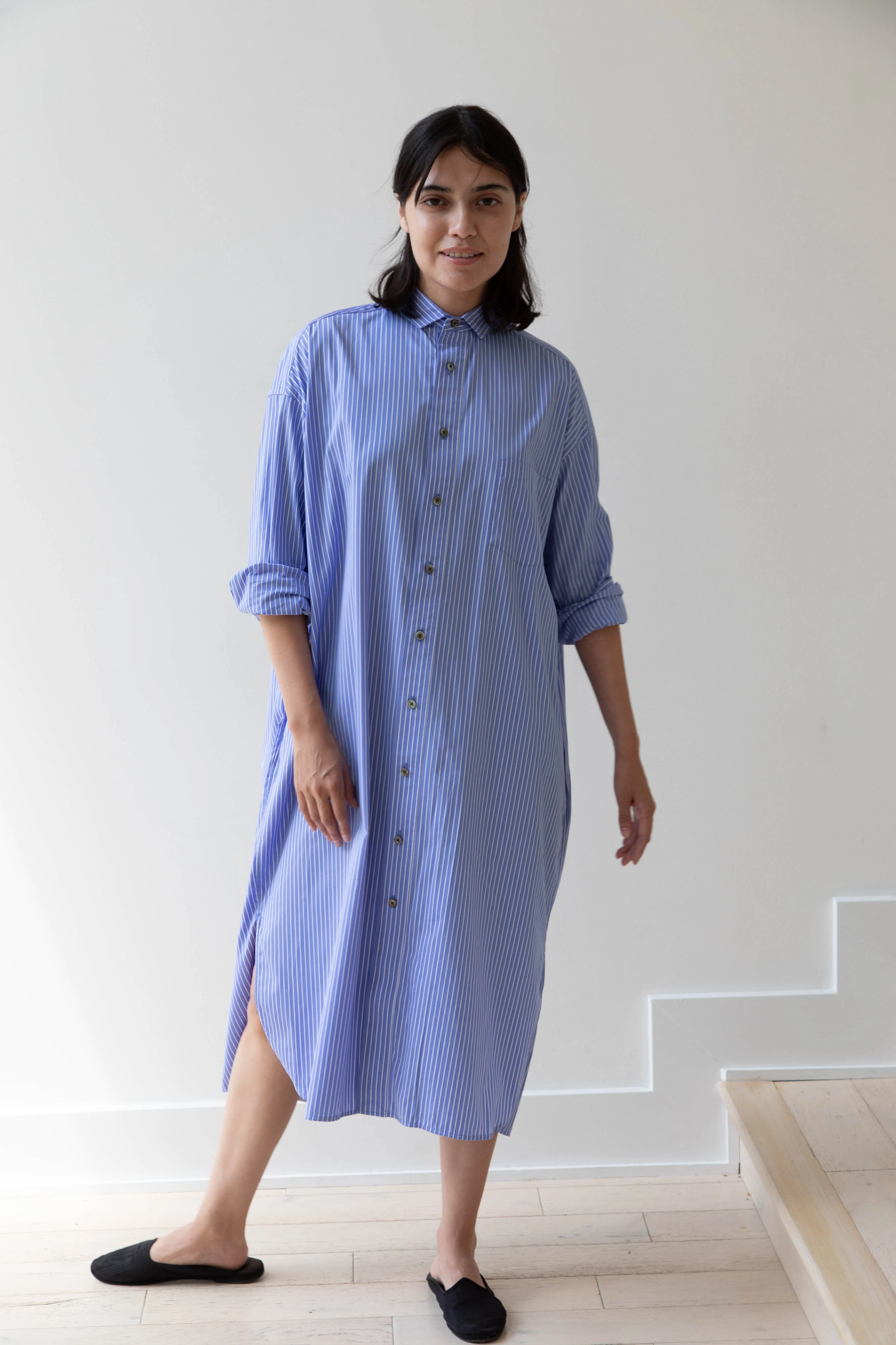 Ticca | Square Big Shirtdress in Blue Stripes