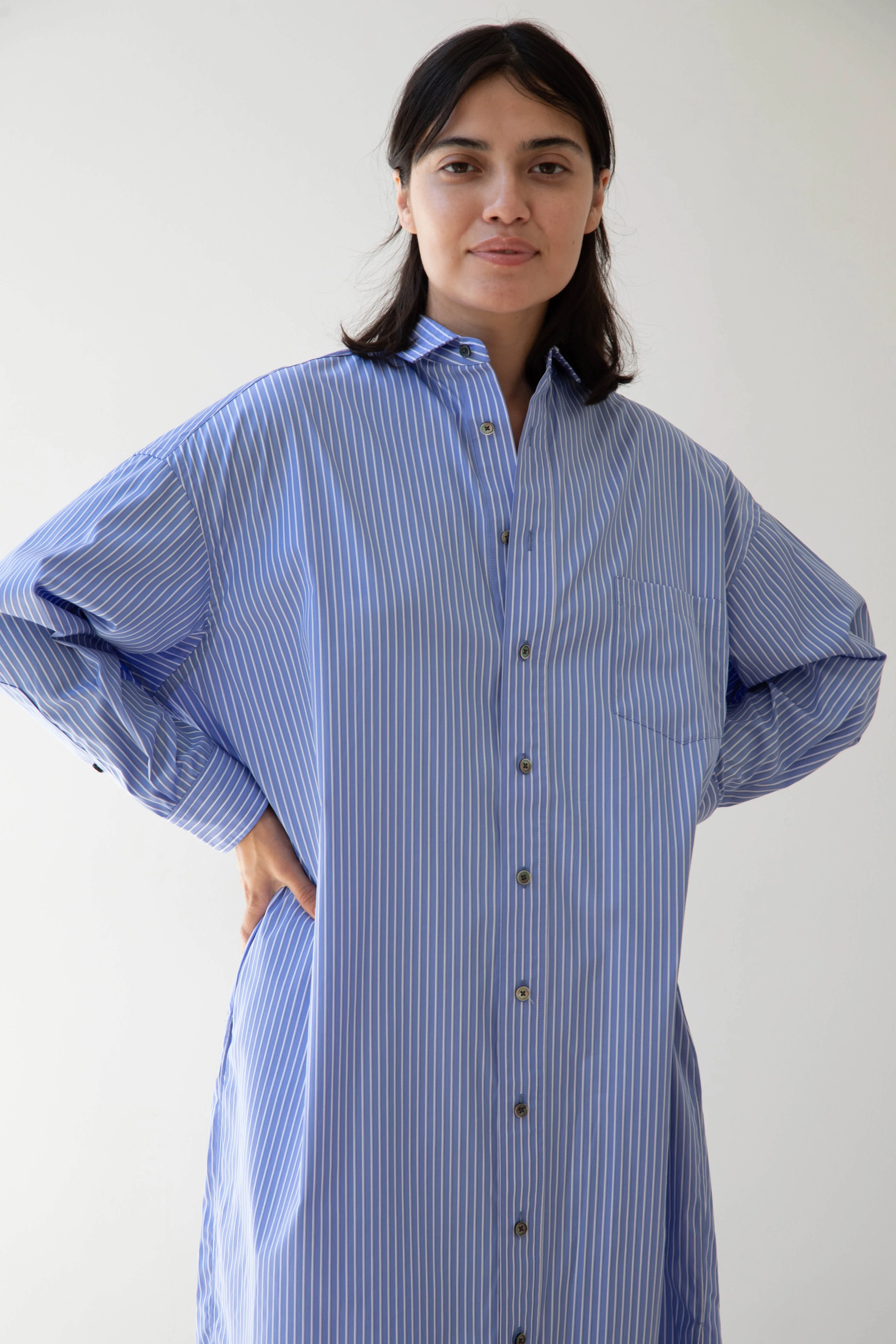 Ticca | Square Big Shirtdress in Blue Stripes
