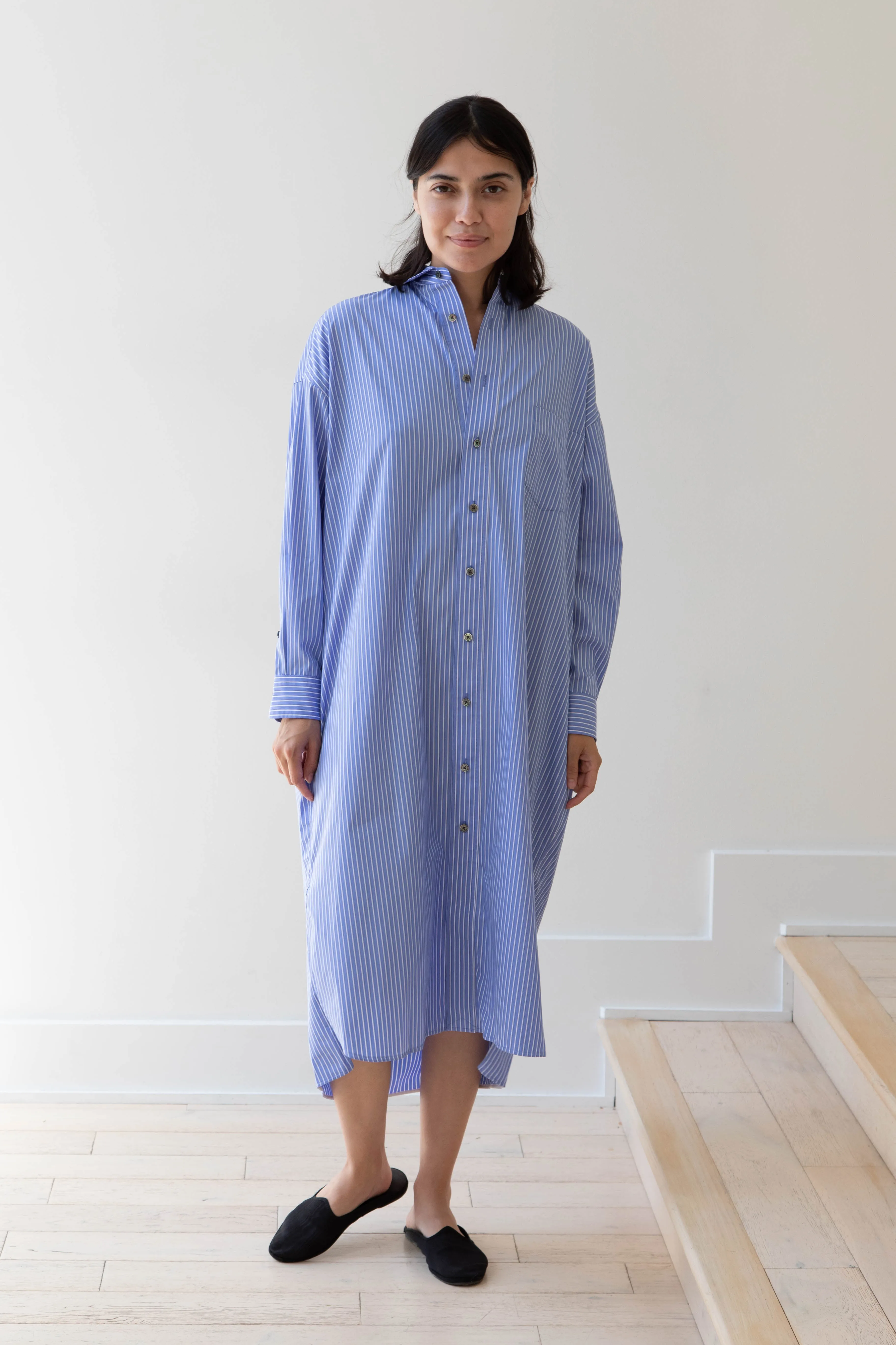 Ticca | Square Big Shirtdress in Blue Stripes