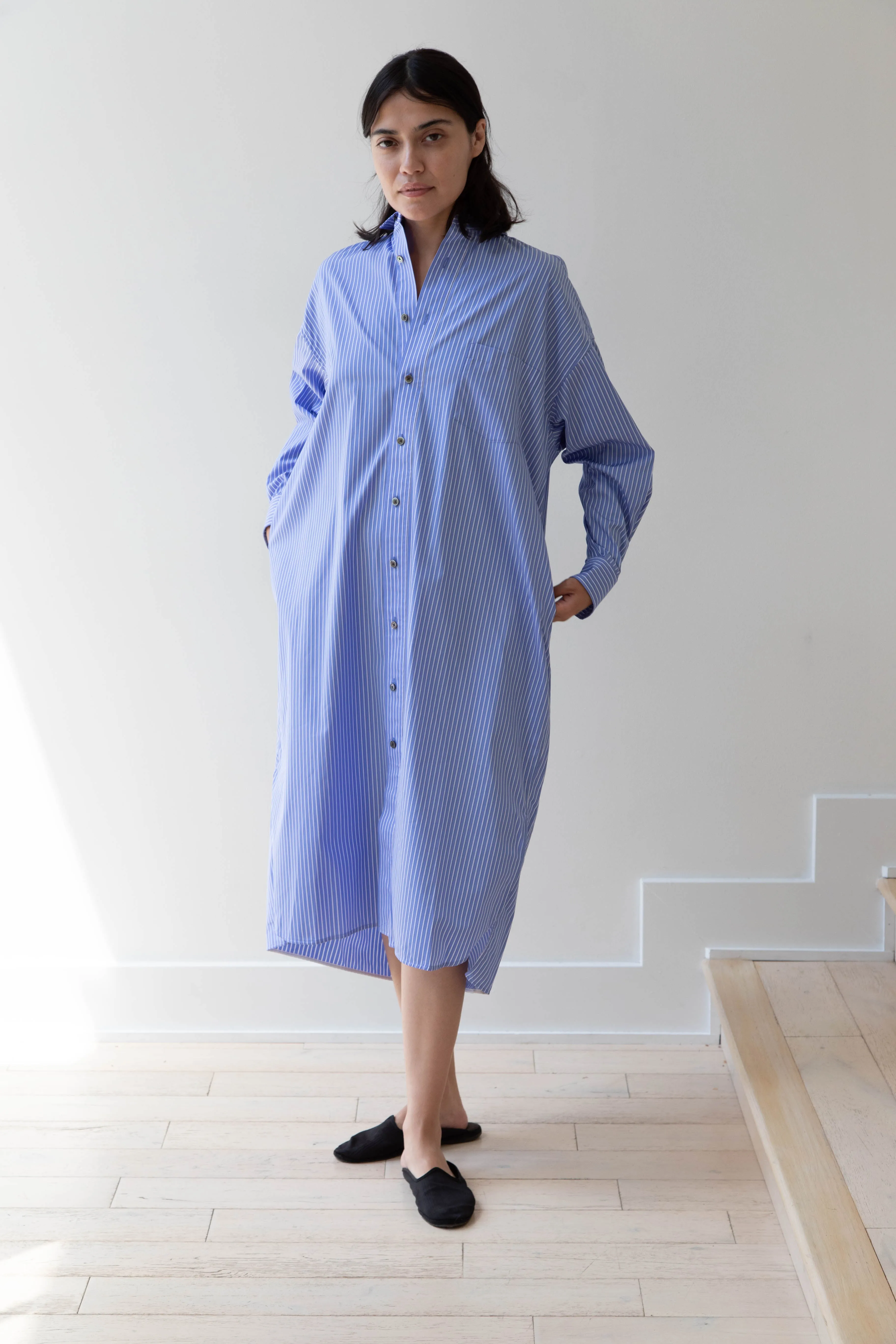 Ticca | Square Big Shirtdress in Blue Stripes