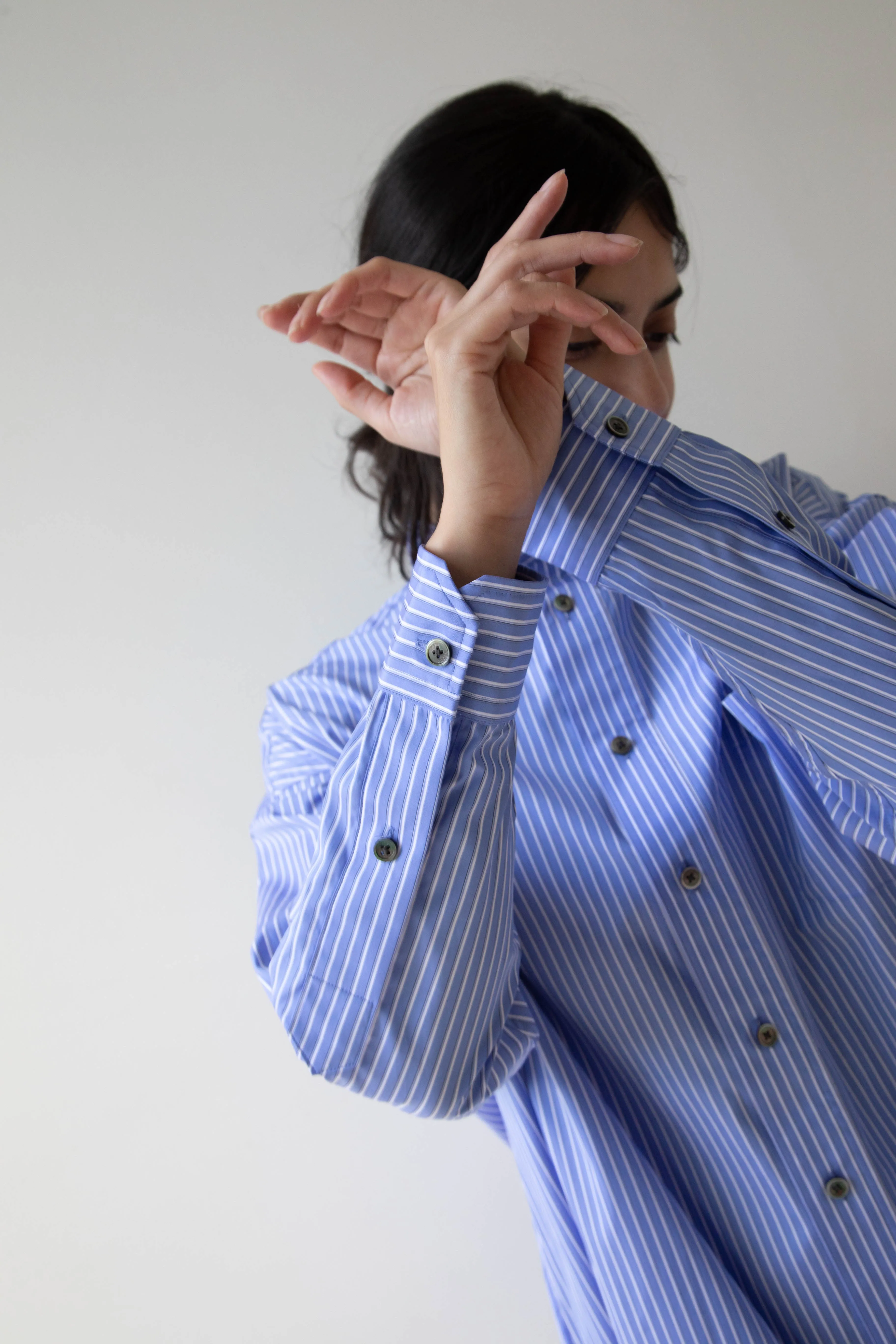Ticca | Square Big Shirtdress in Blue Stripes