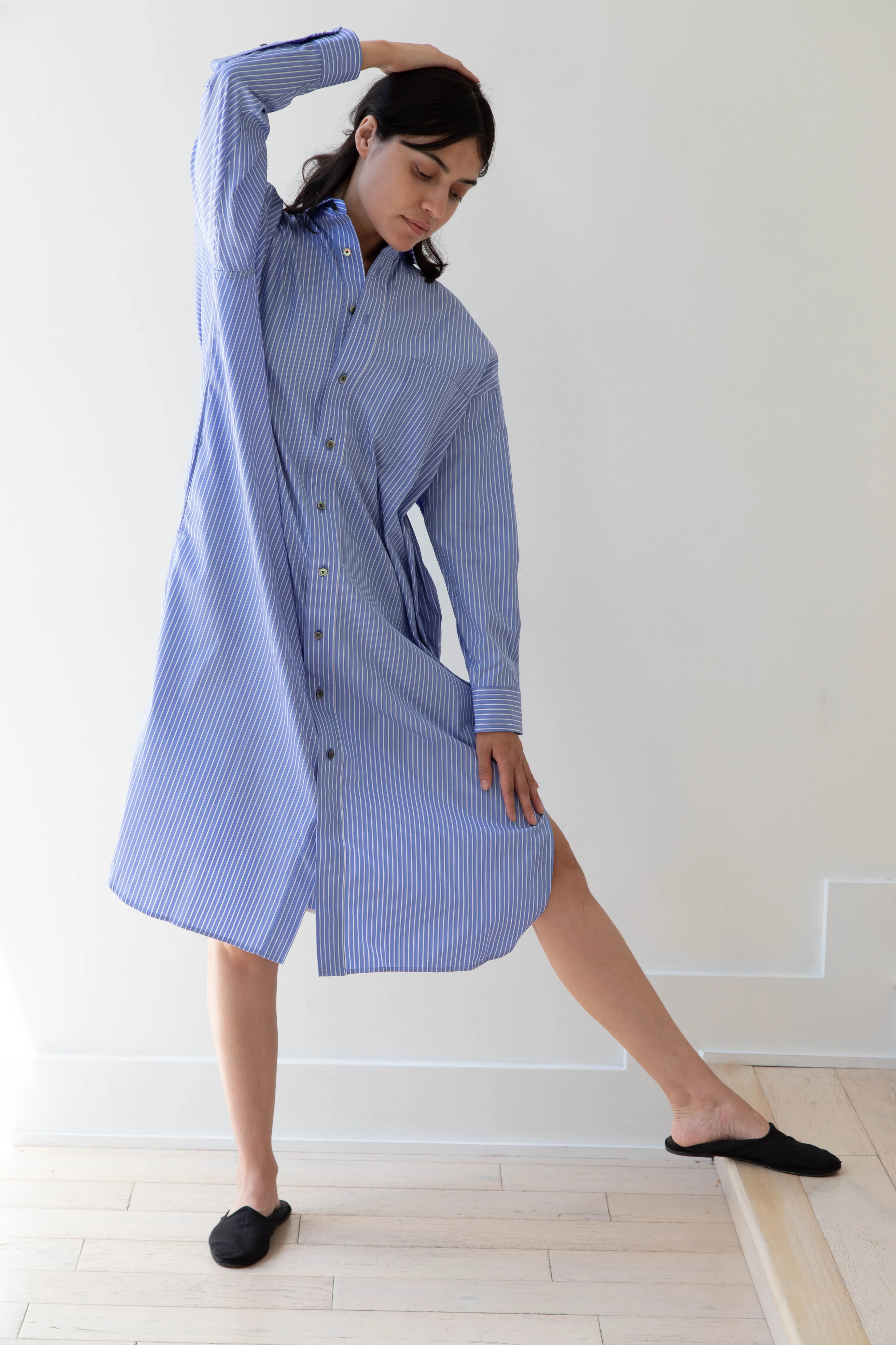 Ticca | Square Big Shirtdress in Blue Stripes