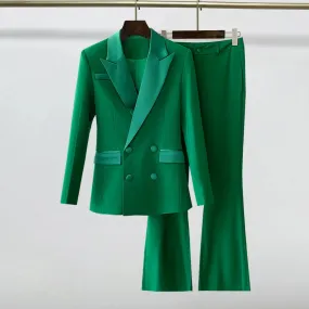 Trend4us Women's Satin-Lapel Blazer and Pant Suit