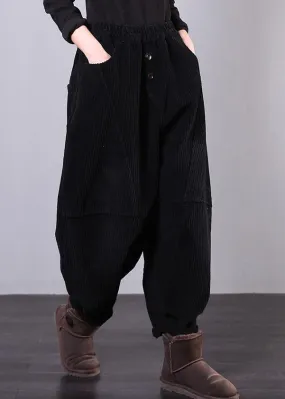 Unique black trousers oversized fall Corduroy pockets Cotton women trousers