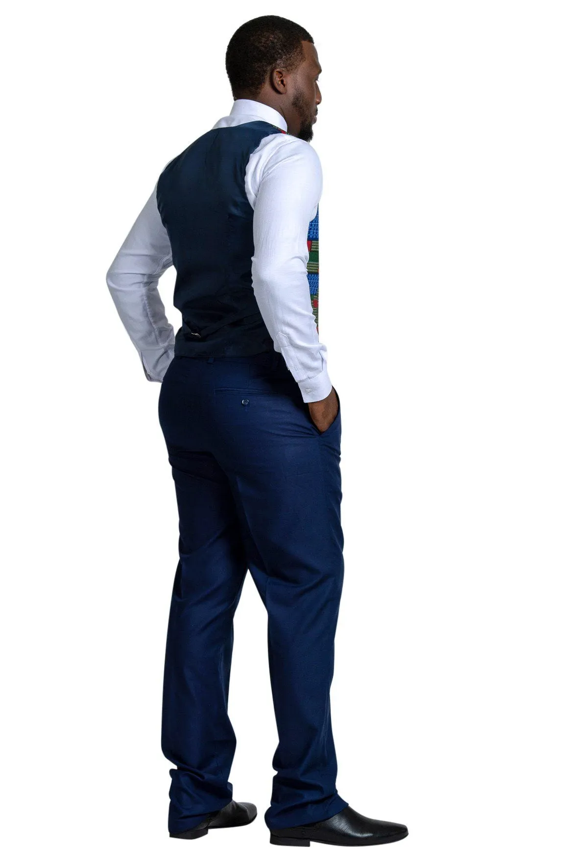Vadik African Print Kente Men's Fit Suit Vest (Navy Blue & Dark Green)