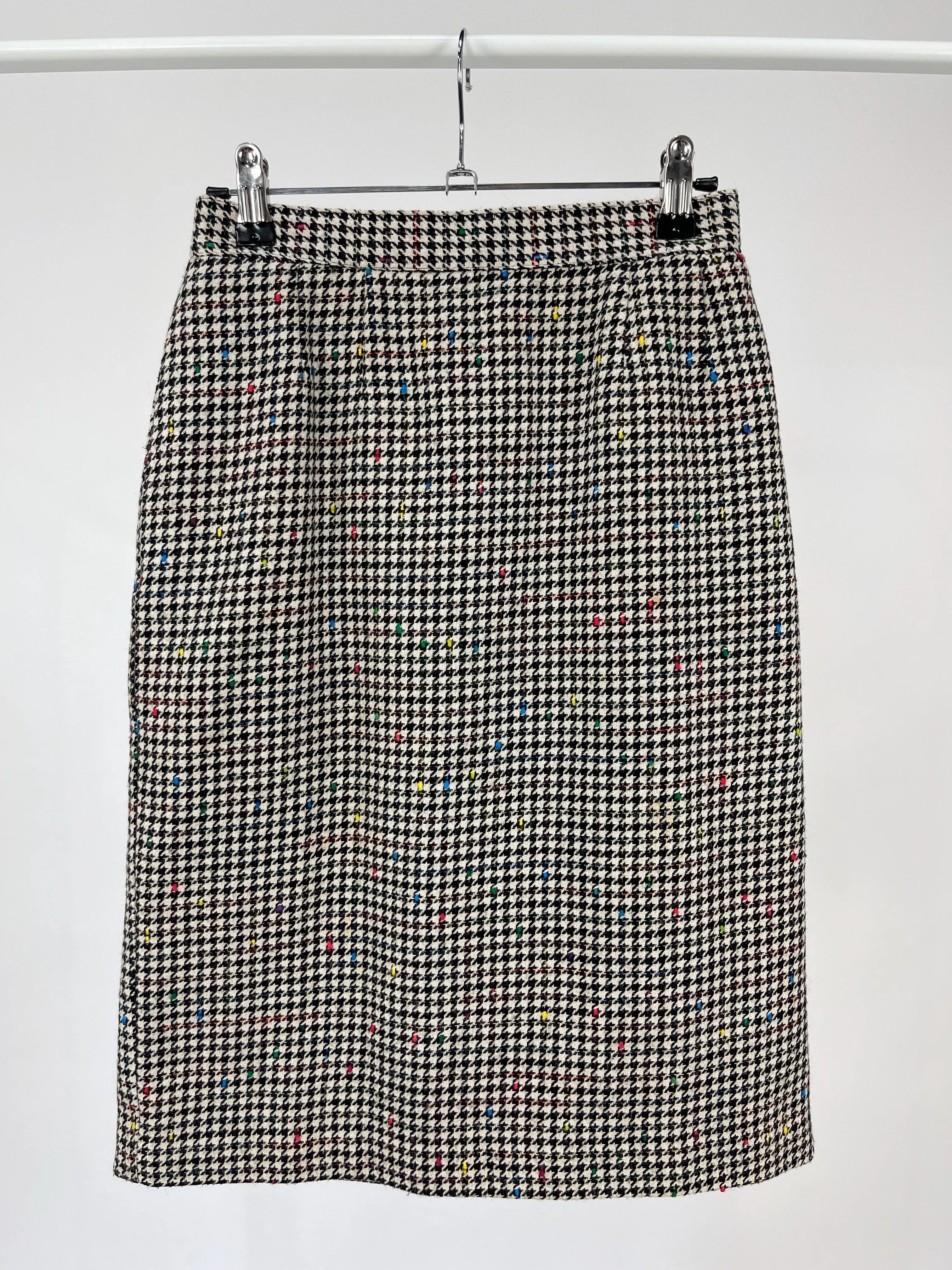 Vintage Houndstooth Wool Blazer & Skirt Suit Set (S)