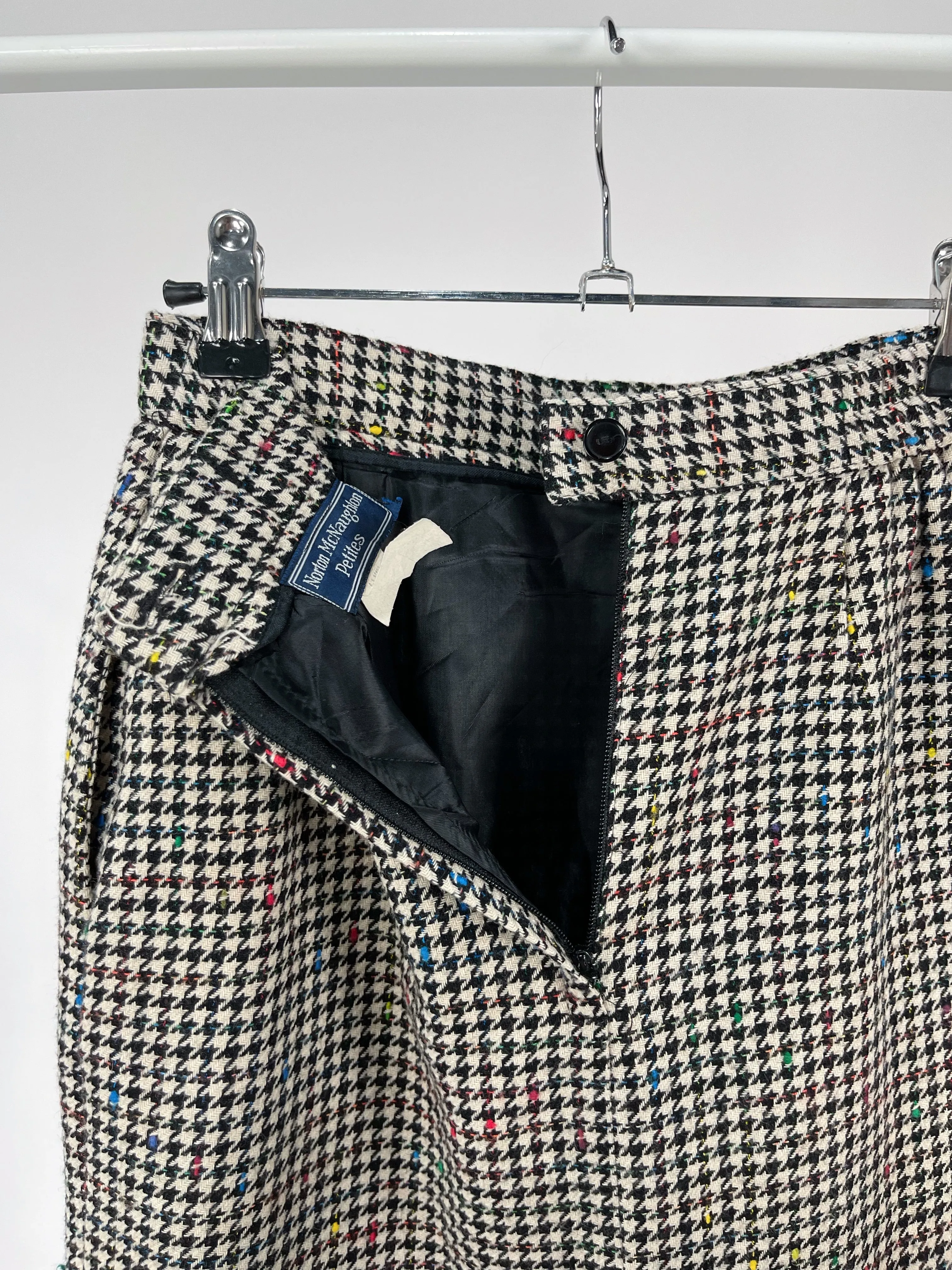 Vintage Houndstooth Wool Blazer & Skirt Suit Set (S)