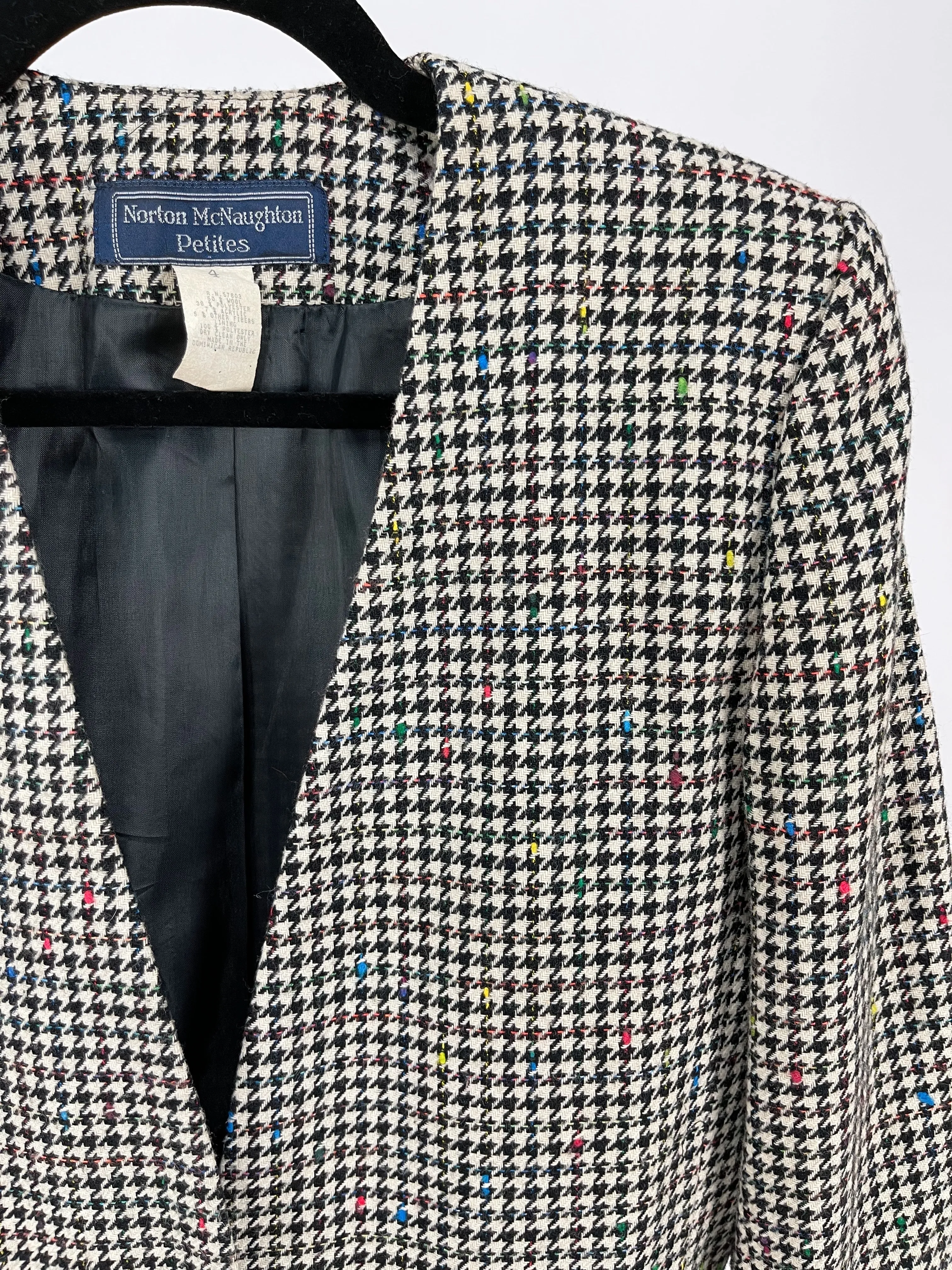 Vintage Houndstooth Wool Blazer & Skirt Suit Set (S)