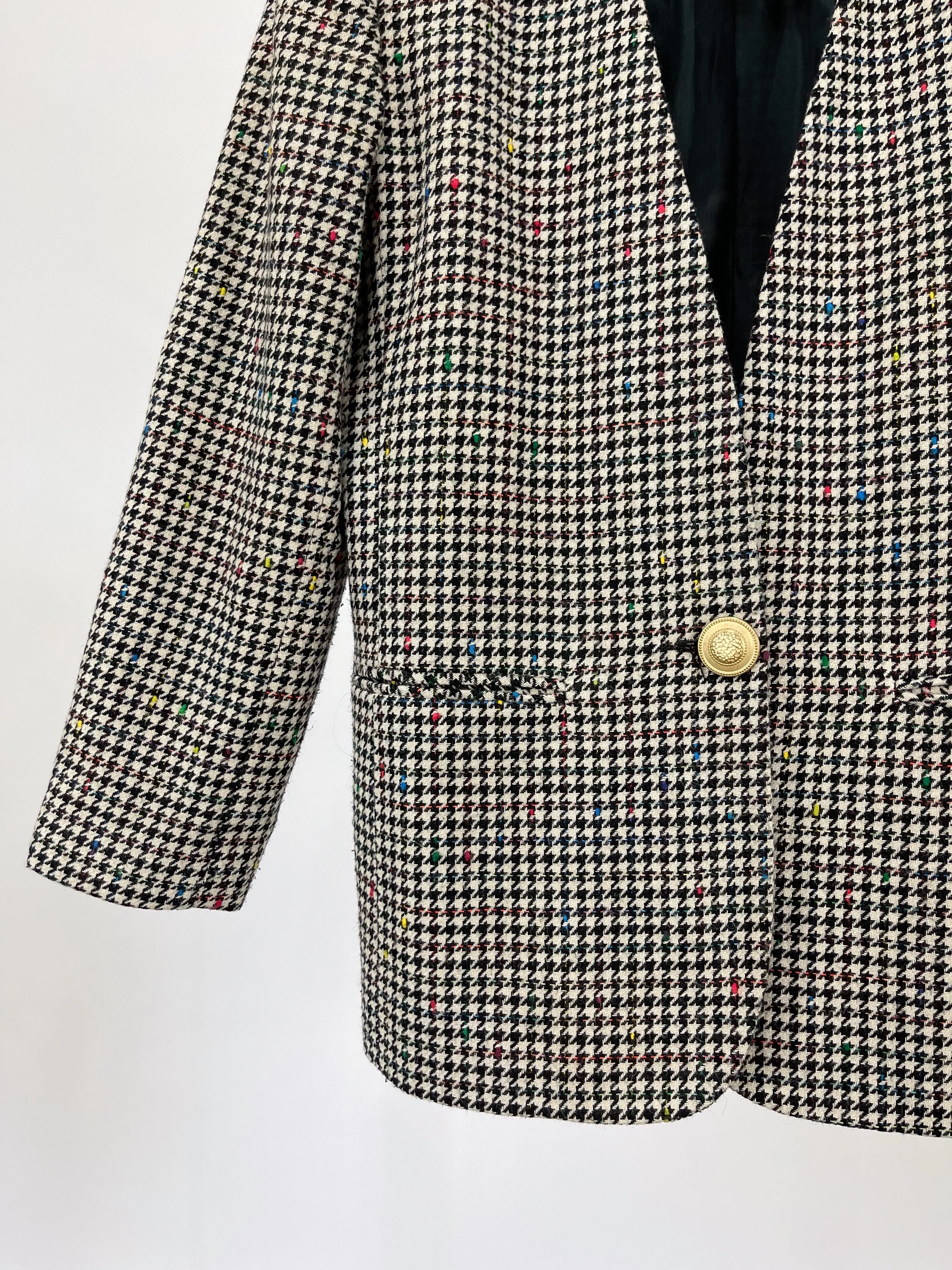 Vintage Houndstooth Wool Blazer & Skirt Suit Set (S)