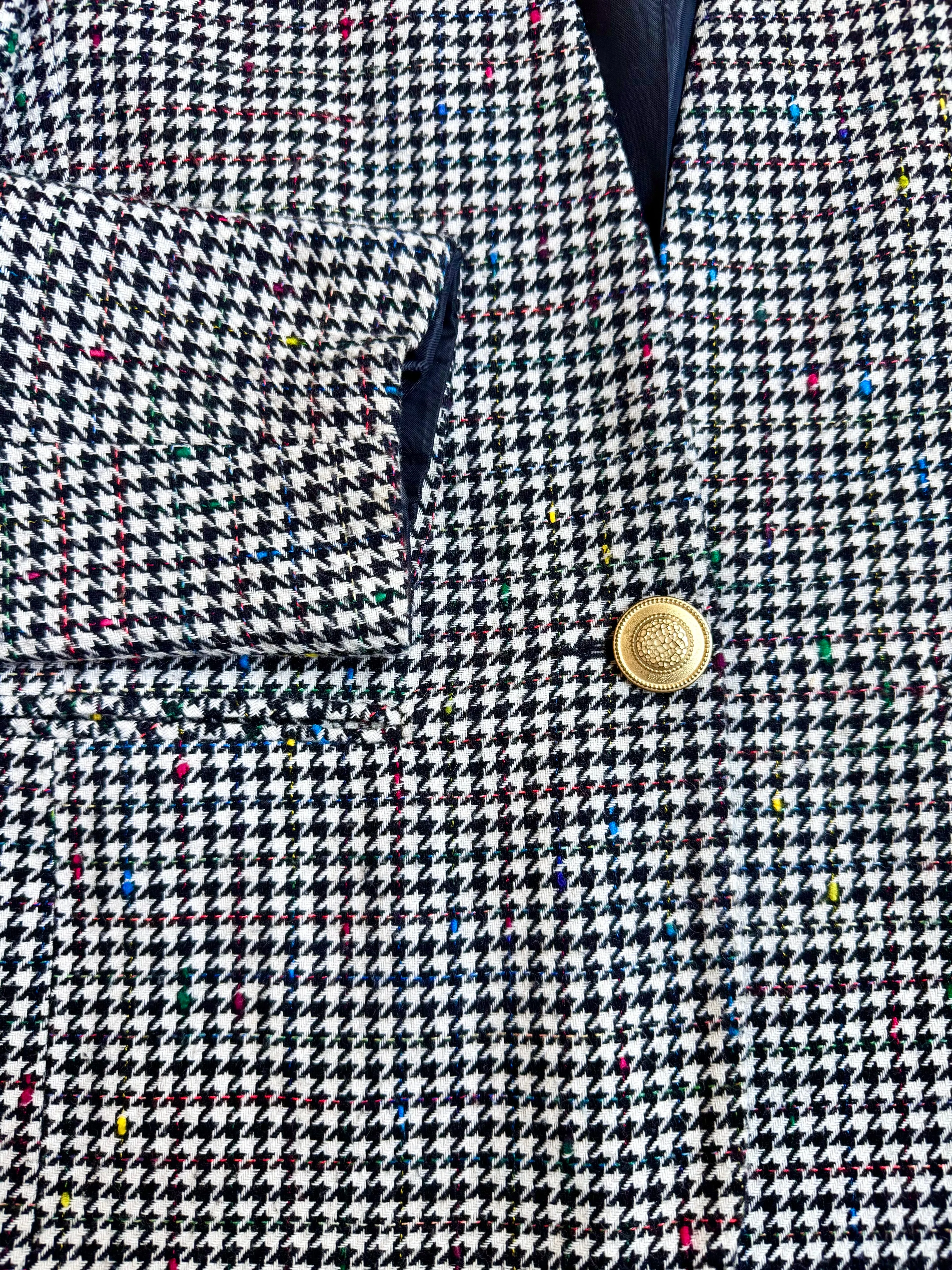 Vintage Houndstooth Wool Blazer & Skirt Suit Set (S)