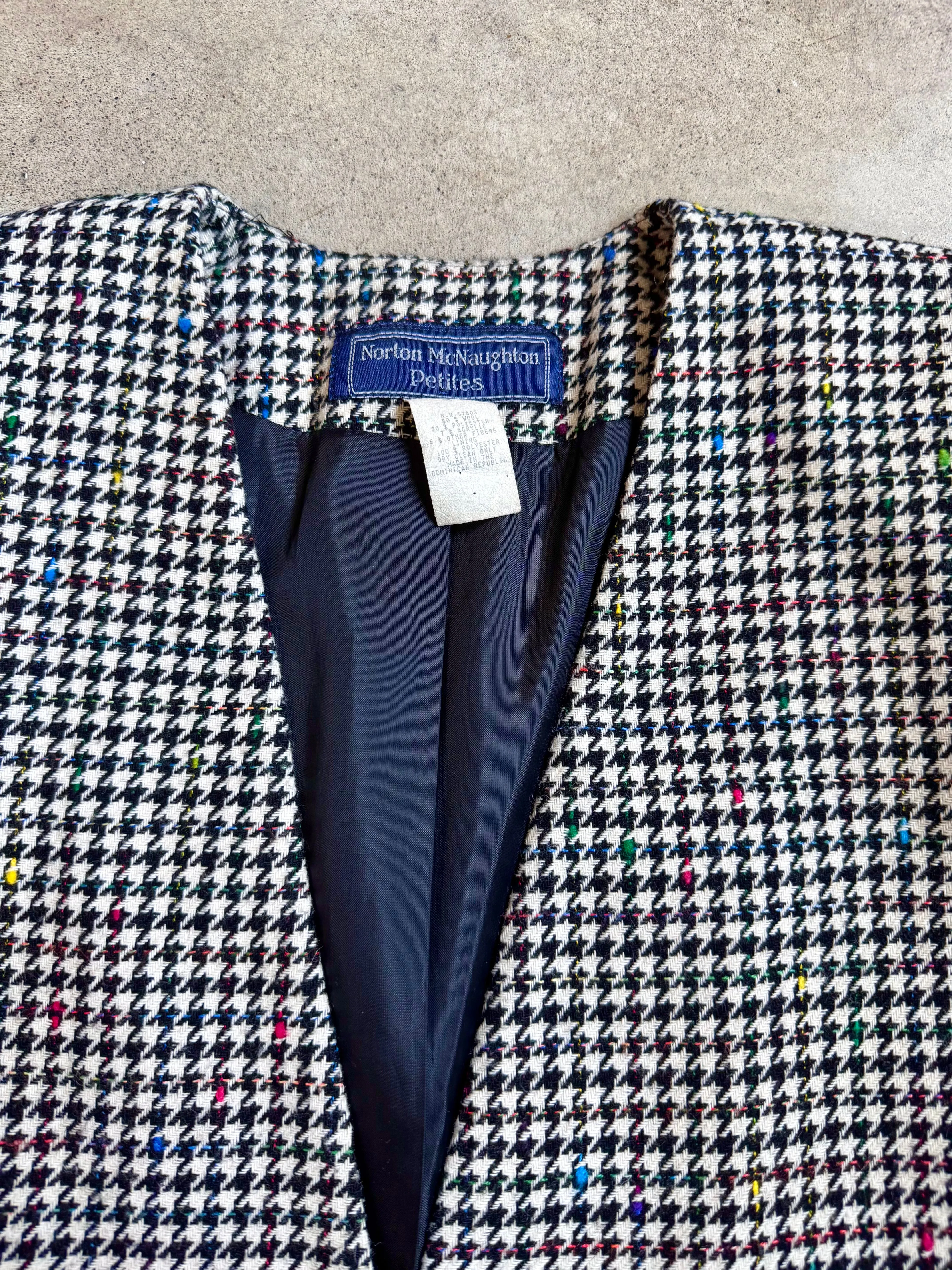 Vintage Houndstooth Wool Blazer & Skirt Suit Set (S)