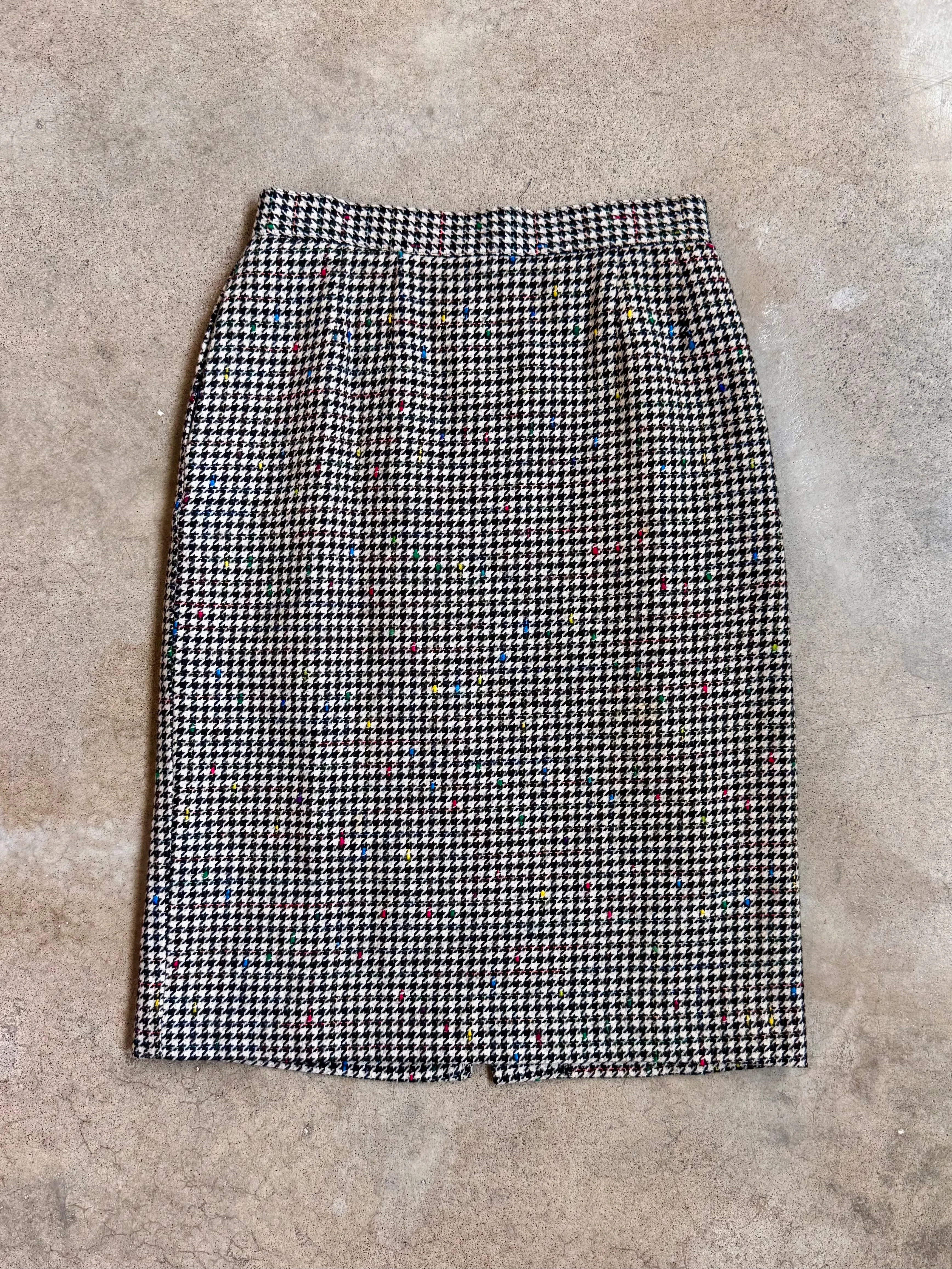 Vintage Houndstooth Wool Blazer & Skirt Suit Set (S)