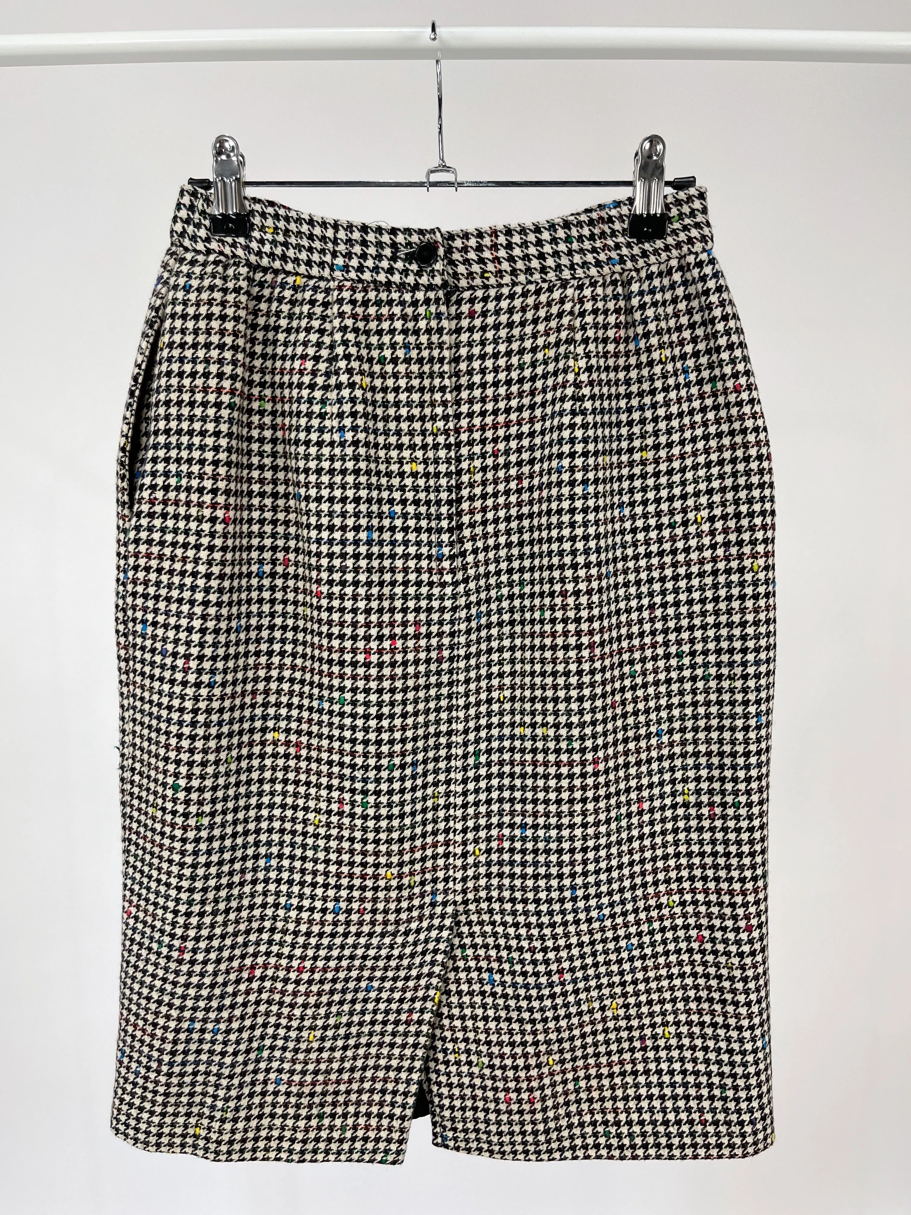 Vintage Houndstooth Wool Blazer & Skirt Suit Set (S)