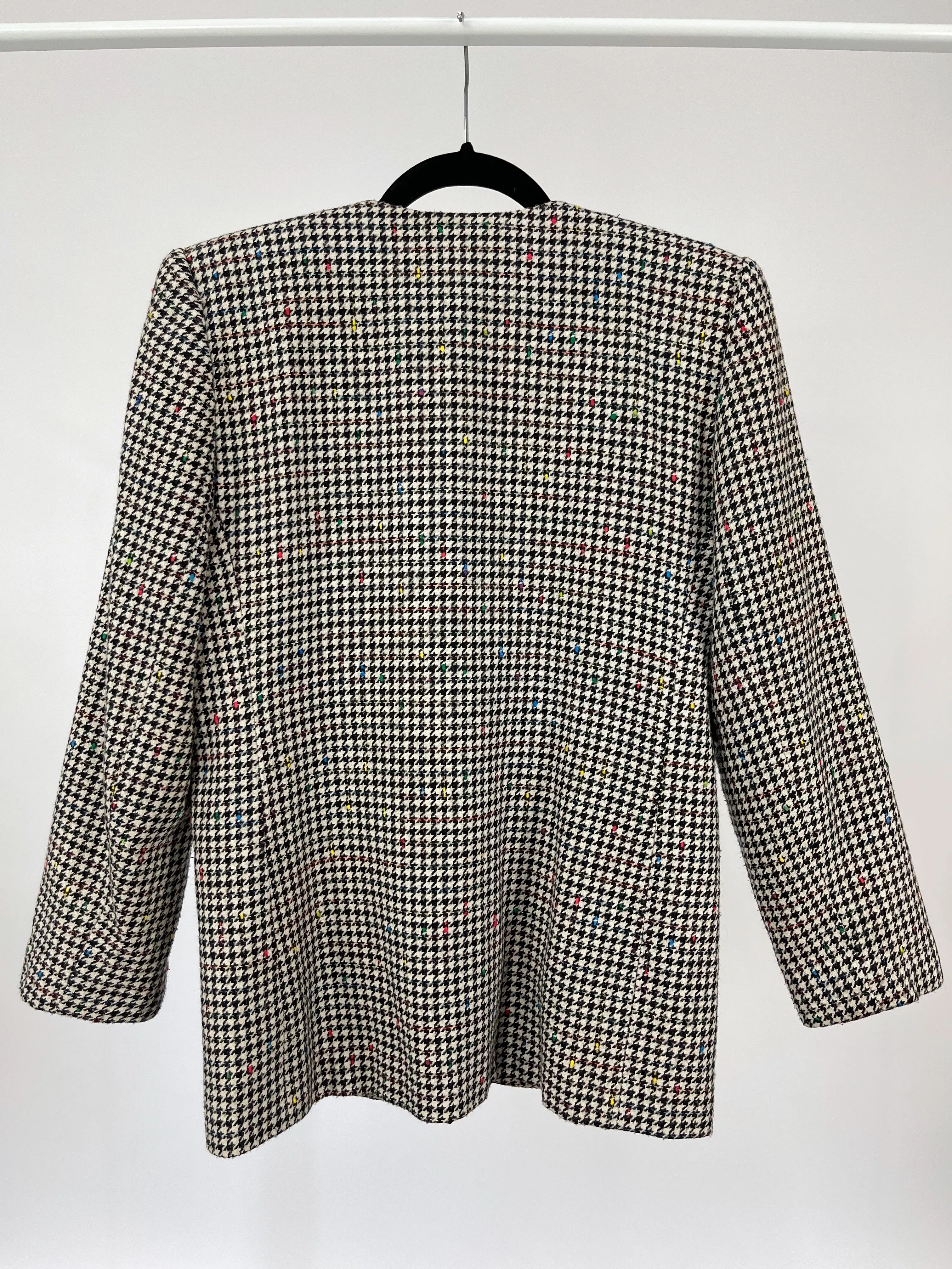 Vintage Houndstooth Wool Blazer & Skirt Suit Set (S)