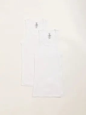 WES Lounge White Sleeveless Cotton Vests - Pack of 2