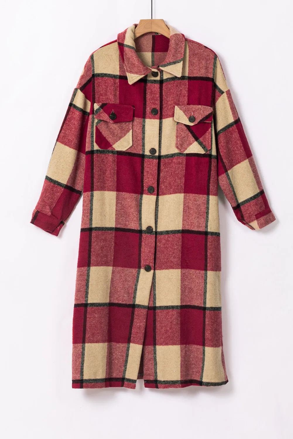 Women's Casual Shacket Jacket Pocketed Plaid Overcoat